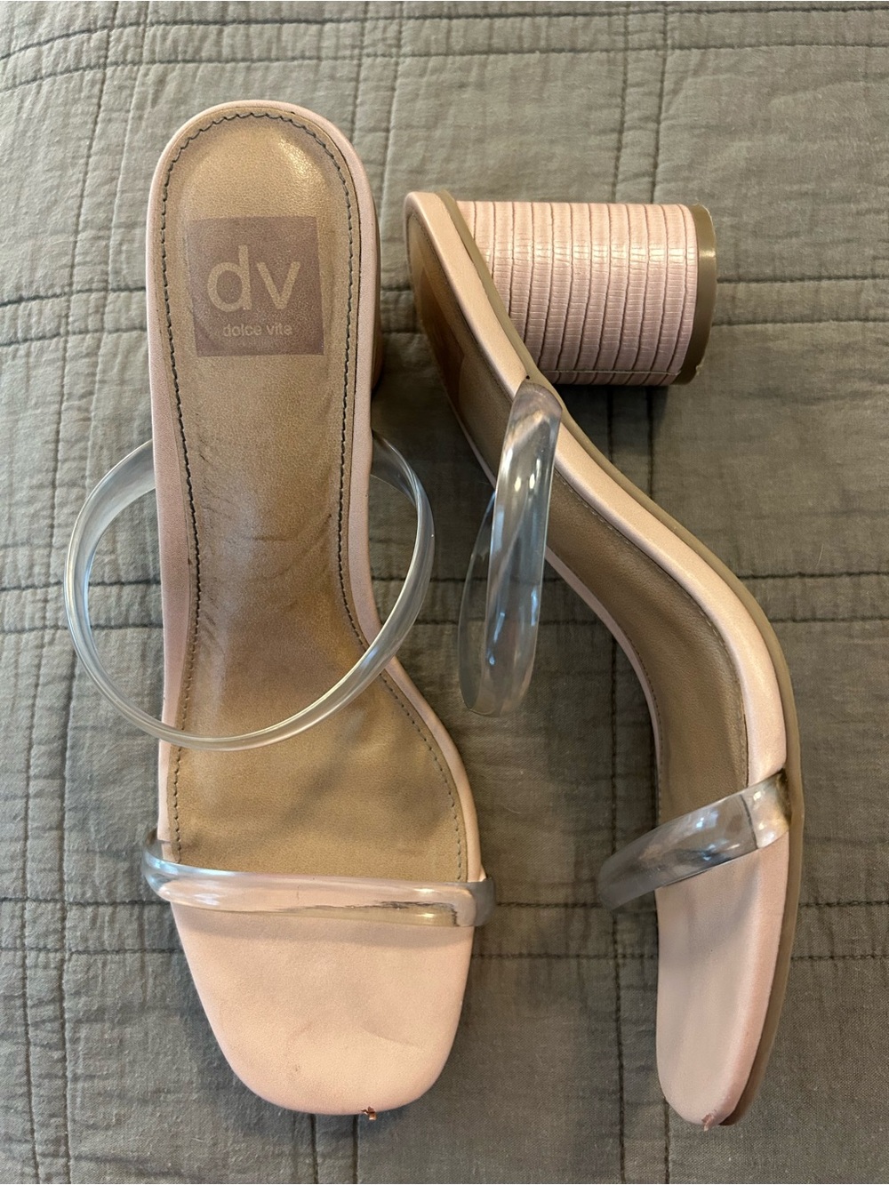 Dolce Vita Blush Pink Clear-Strap Block Heel Sandals